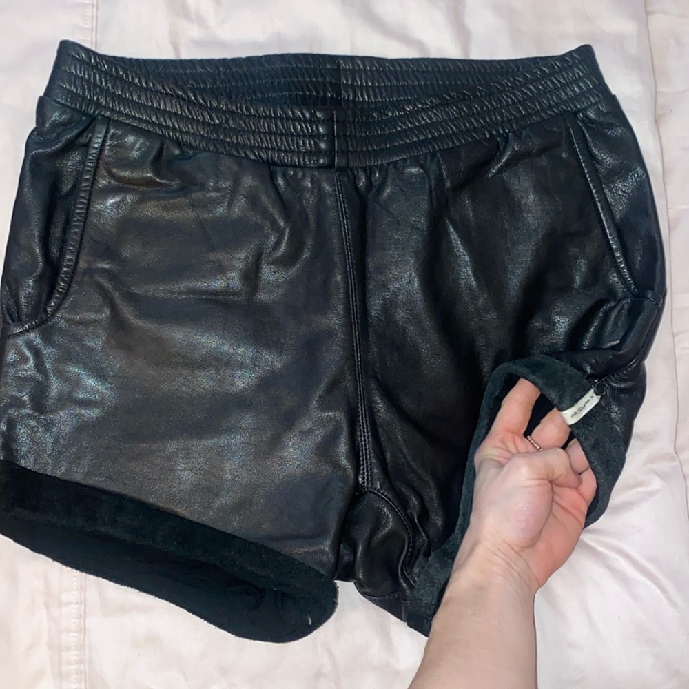 One Teaspoon Baggy Leather and Suede Cuff Shorts